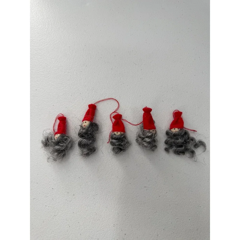 Vintage Handmade Felt Gnome Ornaments Set of 5 Red Hat Grey Beard Tomte Nisse 2